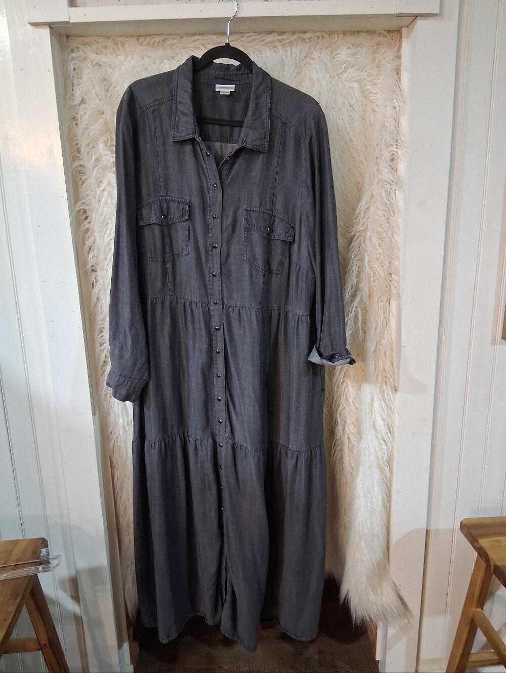 Avenue Washed Gray Maxi Shirt Dress